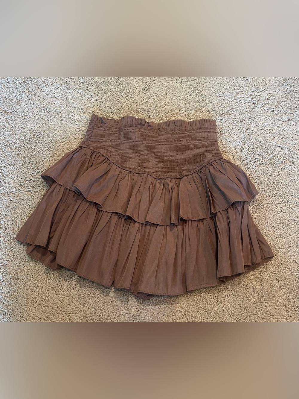 Mustard Seed Brown Tiered Ruffle Mini Skirt with Built in Shorts- Size small - Picture 1 of 4